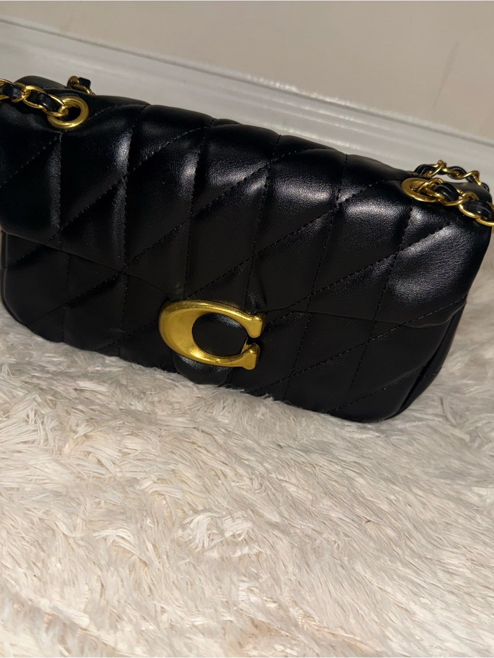 Coach Black Quilted Shoulder Bag with Gold 'C' Hardware